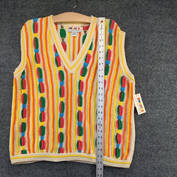 Women's Sweater Clothes L/XL Sleeveless Multicolor Cable Knit Striped W/Tags - Picture 10 of 12